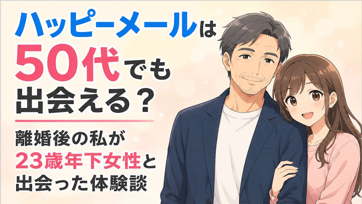 ハッピーメールは50代でも出会える？離婚後の私が23歳年下女性と実際に会えた体験談